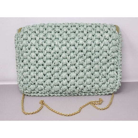 Vintage Rodo Raffia Woven Mint Green Clutch Gold Chain Snap Closure‎ - Picture 2 of 10